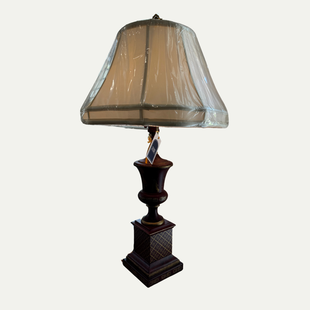 Red and Gold Toile Lamp with Ivory Shade