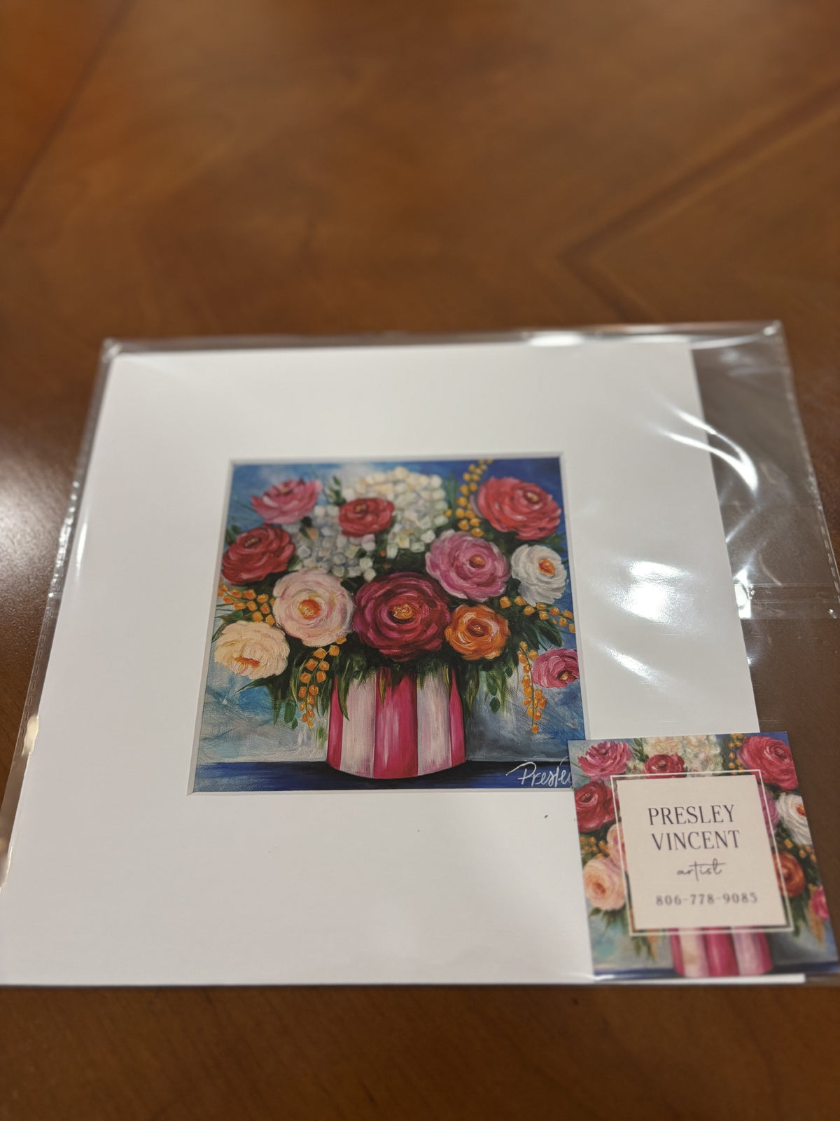 Bouquet in Pink Striped Vase by Presley Vincent