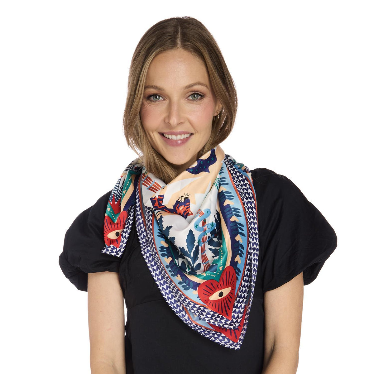 Ciao Amore Print Blue Medium Square Scarf