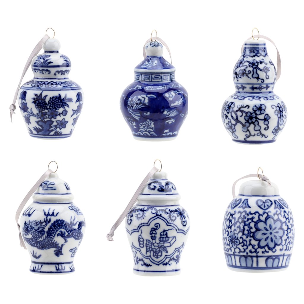 Set of 6 Christmas Ornaments Chinoiserie Jars
