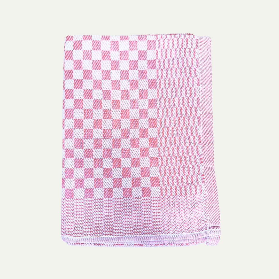 Squares Cotton Tea Towel Red