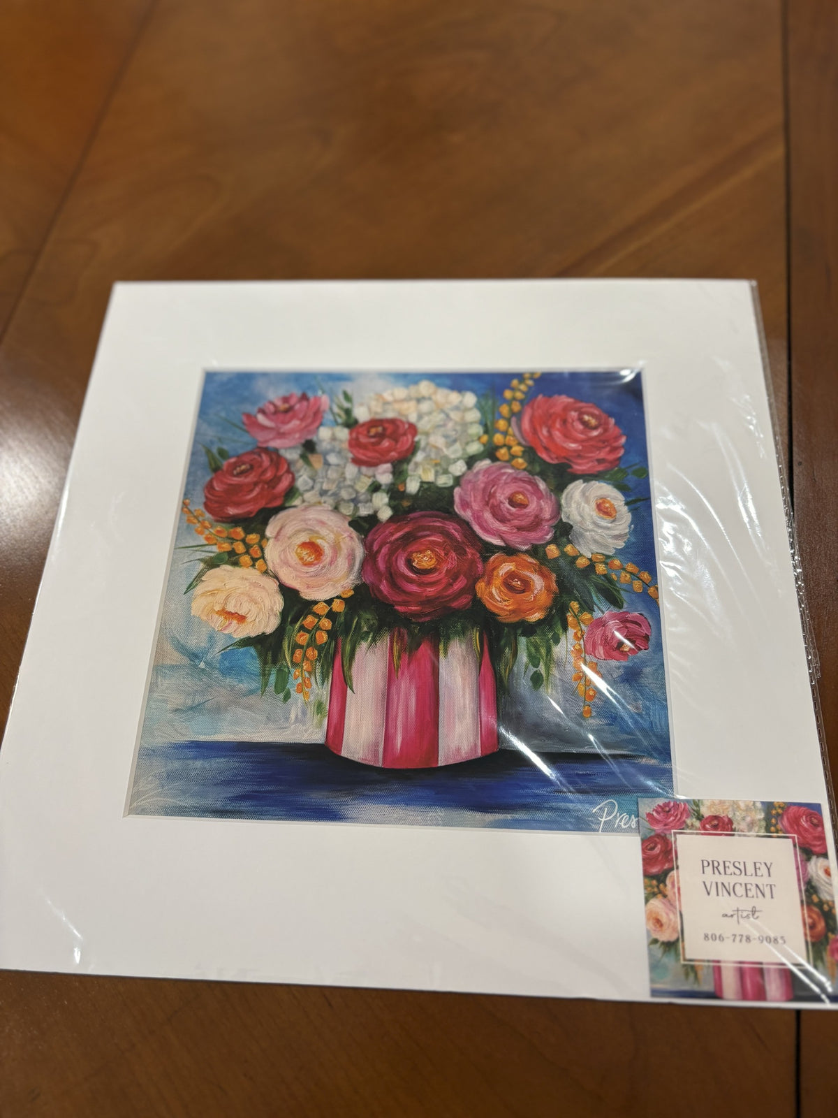 Bouquet in Pink Striped Vase by Presley Vincent