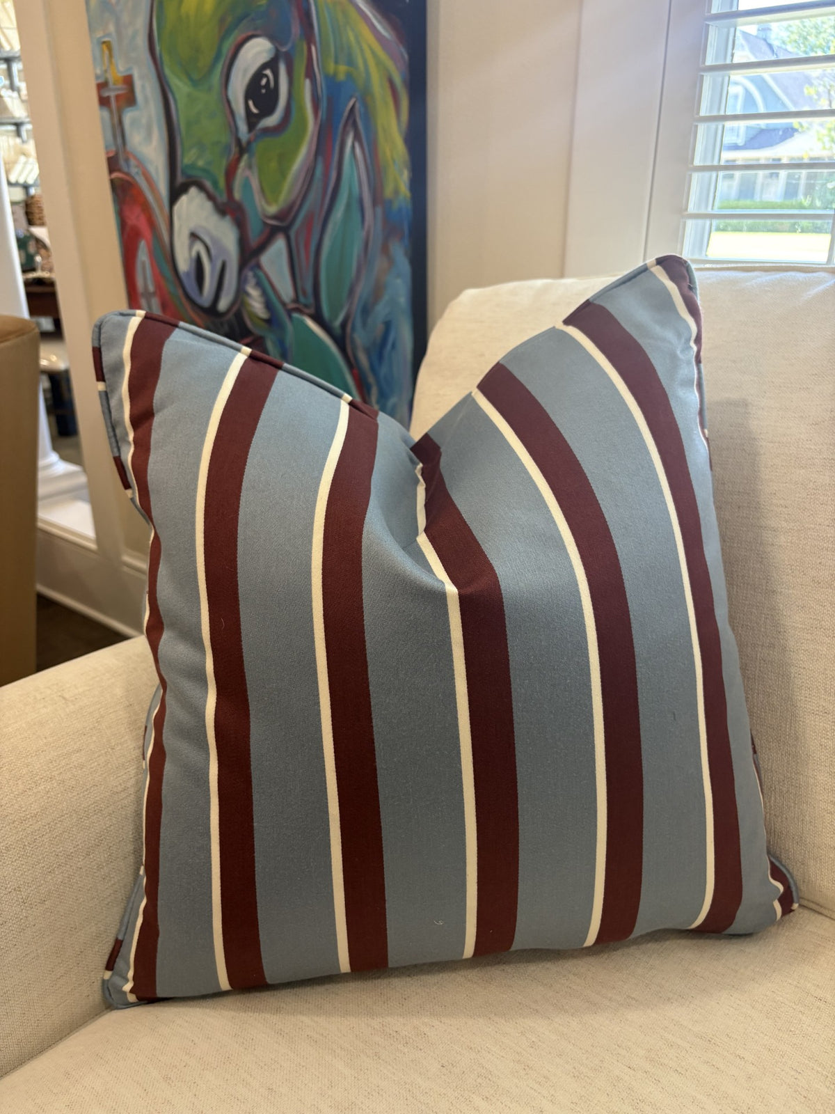 Burgandy and White Striped Pillow 20x20