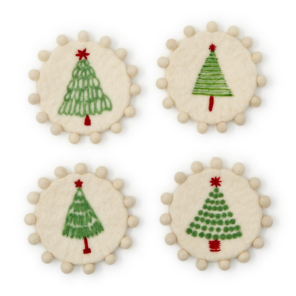 Set of 4 Coasters with Pom-Poms