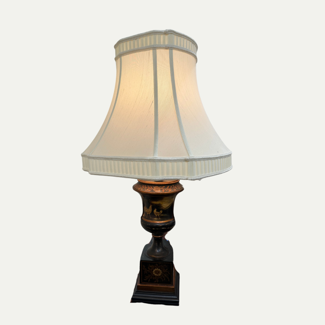 Black and Gold Toile Lamp with Ivory Shade