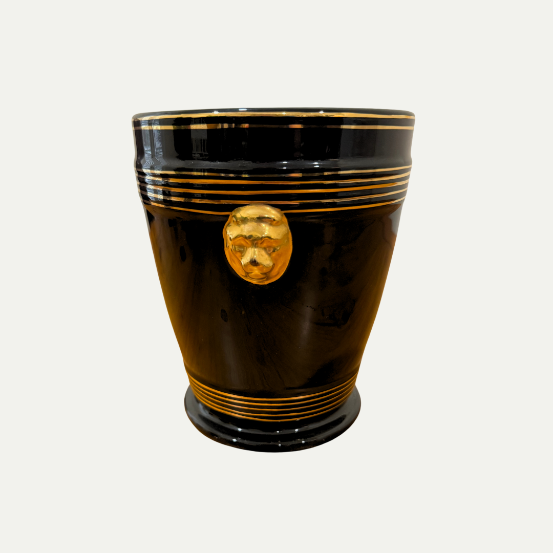 Black and Gold Cachepot With Lions Head