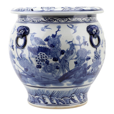 Porcelain  Blue and White Fishbowl Round in Floral and Birds Pattern