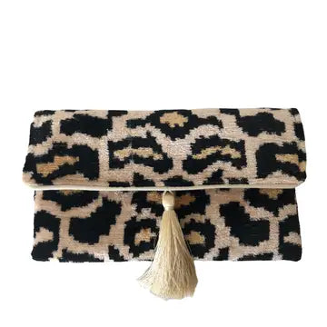 Silk velvet Ikat Clutch-Leopard