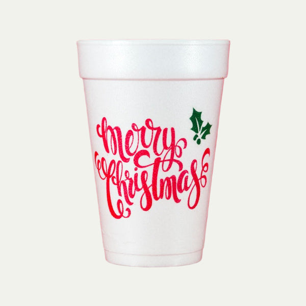 Merry Christmas Script Foam Cups