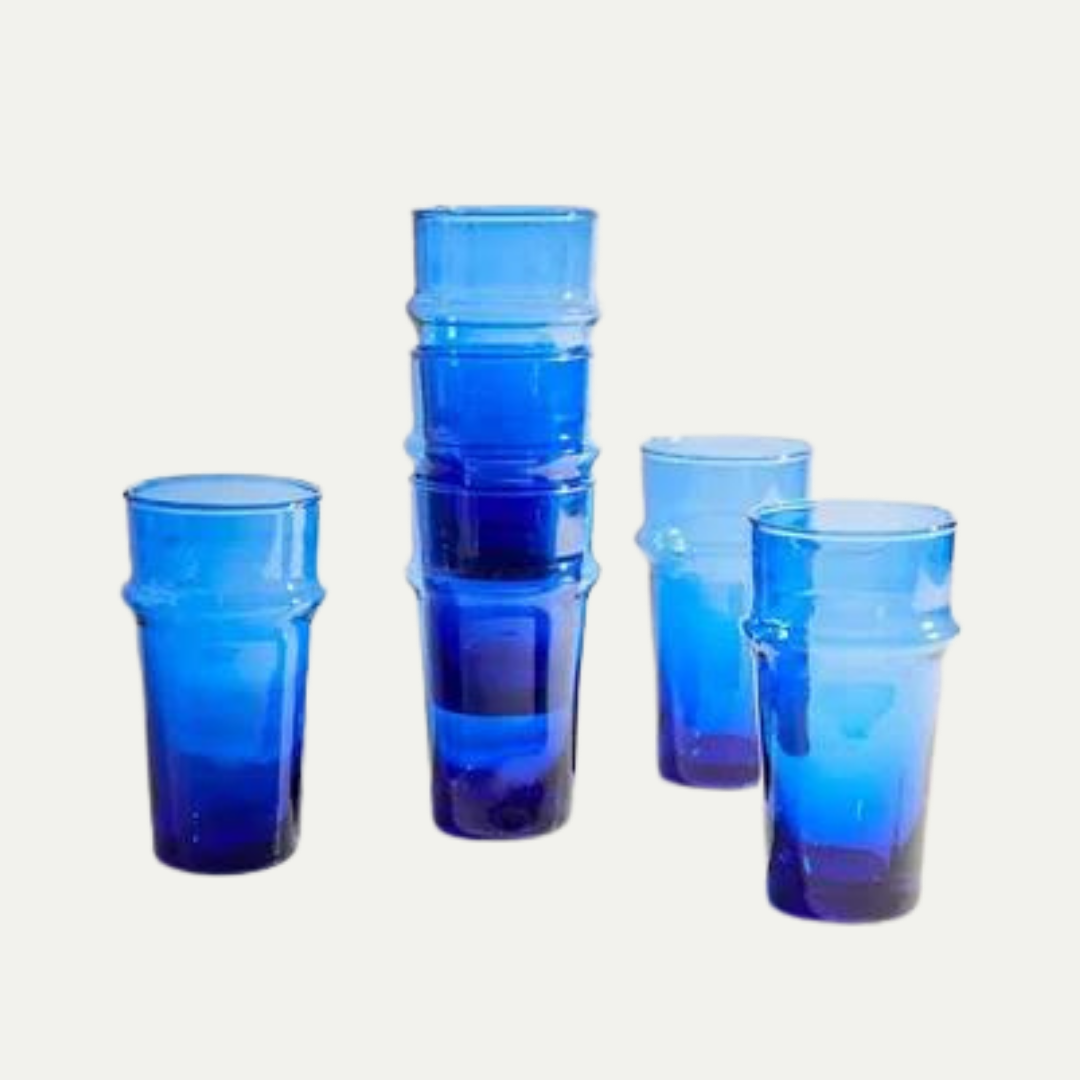 Set of Moroccan Beldi Glassware - Blue