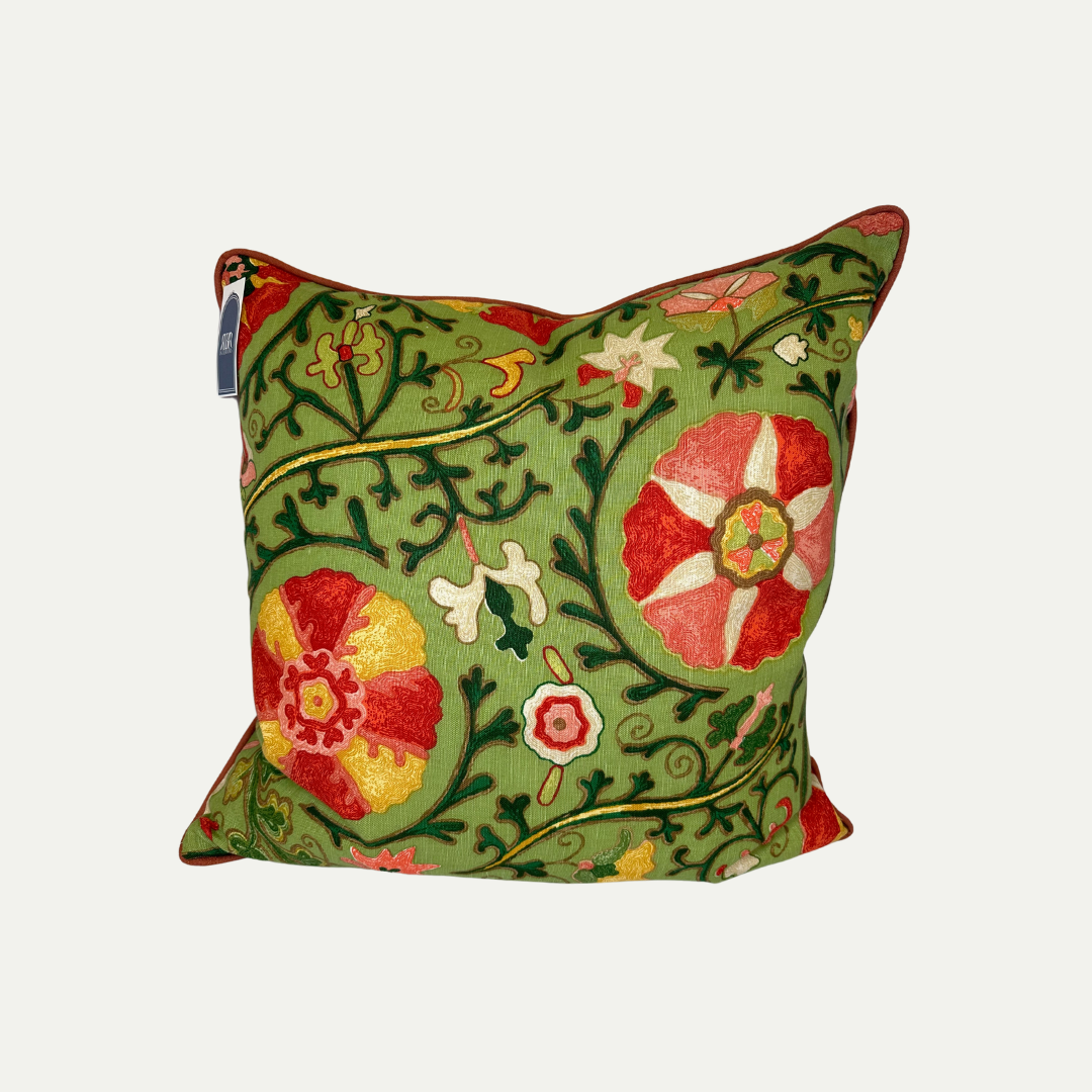 Green and Pink Suzani Pillow