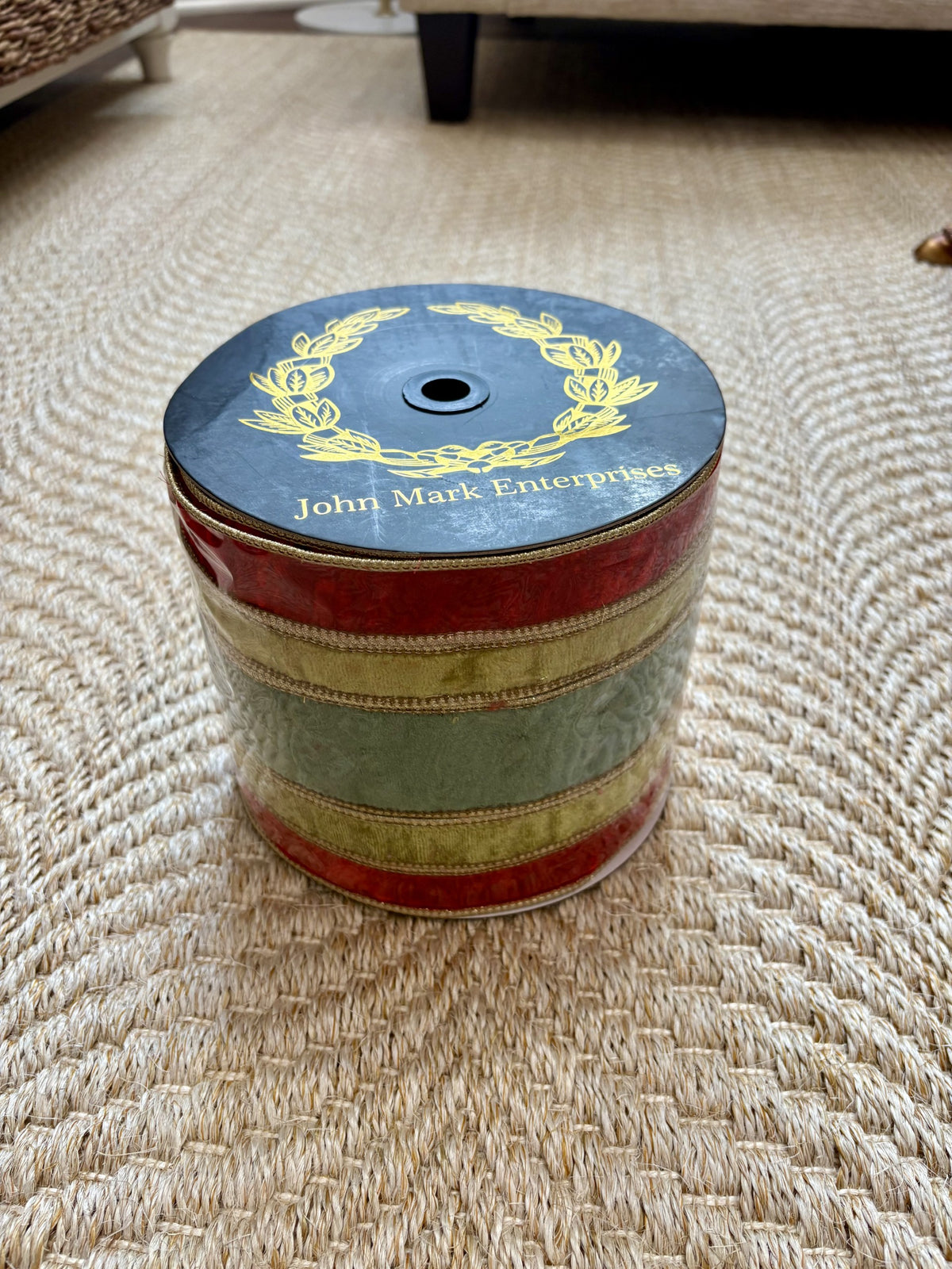 Red/Apple/Green Velvet Stripe Metallic Dupion DBL Fused