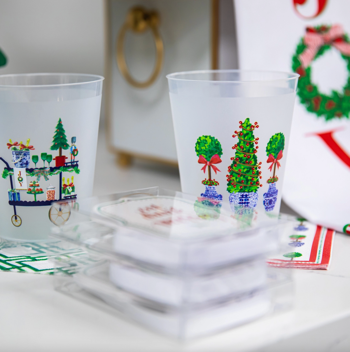 Christmas Topiaries Shatterproof Cups