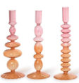 Set of 3 Hand-Blown Glass Taper Candlestick Candleholders Assorted 3 Gradient Colors: Yellow/Pink, Pink/Peach, Aqua/Blue- Hand-Blown Glass