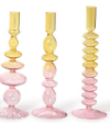 Set of 3 Hand-Blown Glass Taper Candlestick Candleholders Assorted 3 Gradient Colors: Yellow/Pink, Pink/Peach, Aqua/Blue- Hand-Blown Glass