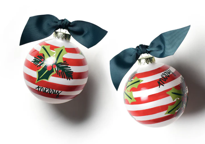 Holly Stripe Glass Ornament