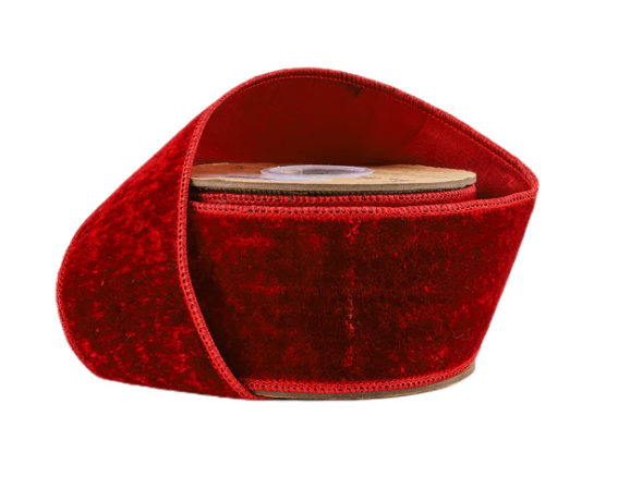 2 1/2" Wired Premium Velvet Ribbon | Red w/ Red Metallic Dupioni Backing