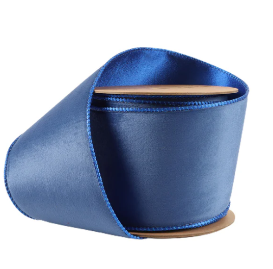 4" Reversible Classic Velvet Wired Ribbon | Electric Blue/Shimmer Blue