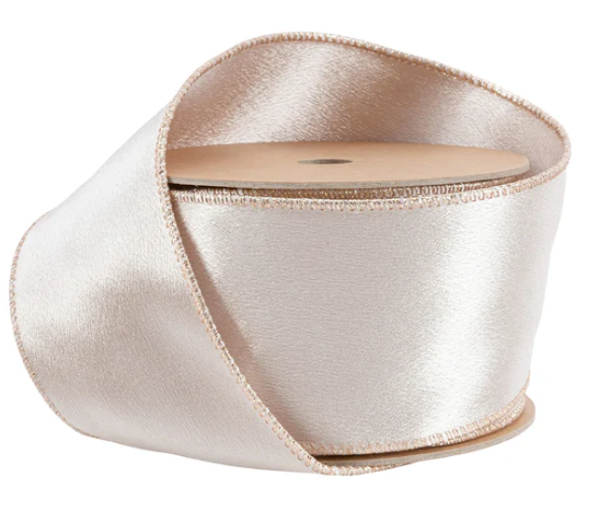 2 1/2" Wired Shimmer Satin Ribbon | Champagne with Champagne Backing