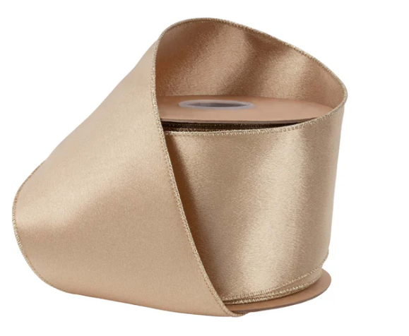 4" Wired Shimmer Satin Ribbon | Gold with Gold Backing