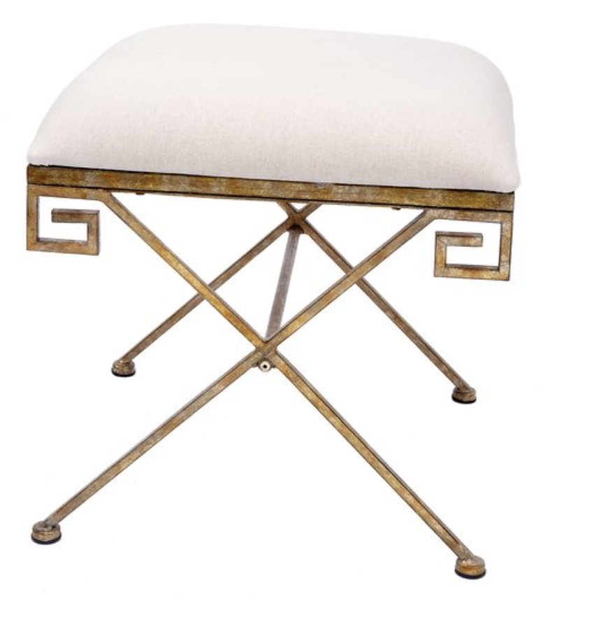Champagne Gold Greek Key Bench With Natural Linen Cushion