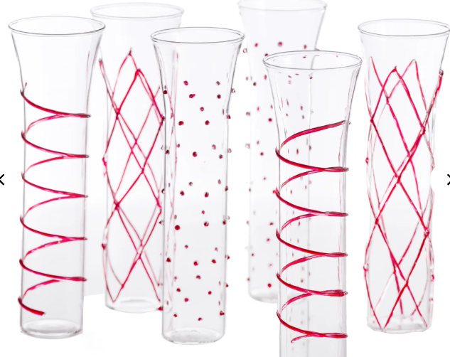 Razzle Dazzle Champagne Flutes with Red Accents, Set of 6