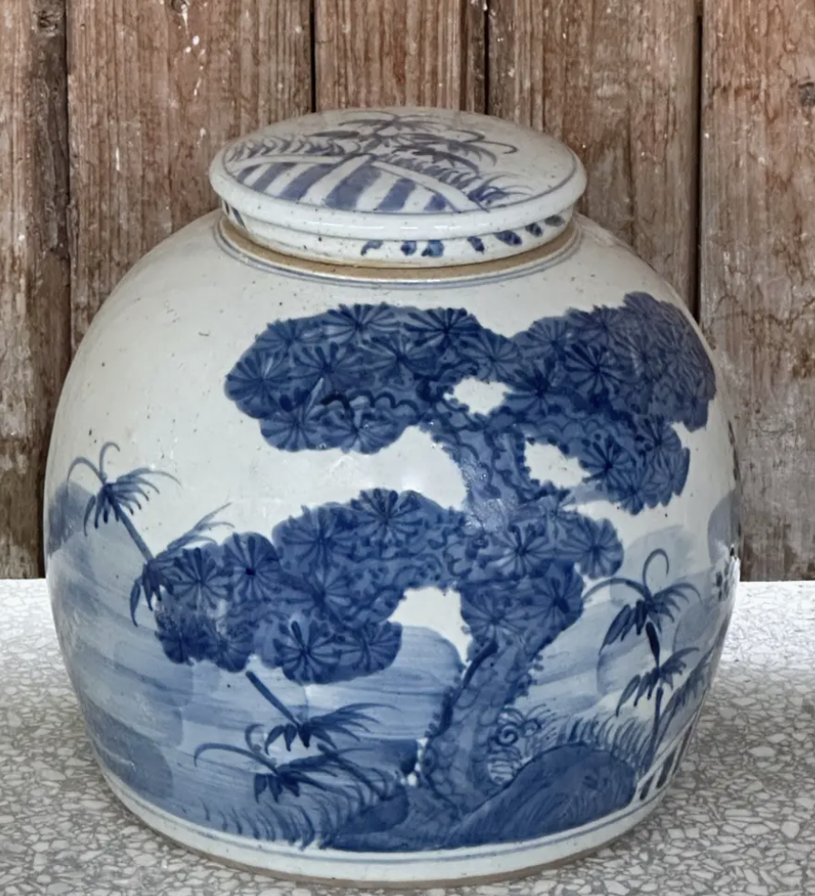 Blue & White Porcelain Three Friends Storage Jar