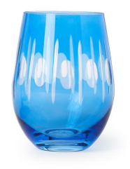 Blue Hand Engraved Stemless Wine Set of 4