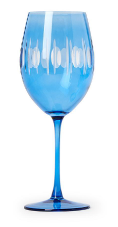 Blue Hand Engraved Stemmed Wine Set of 4