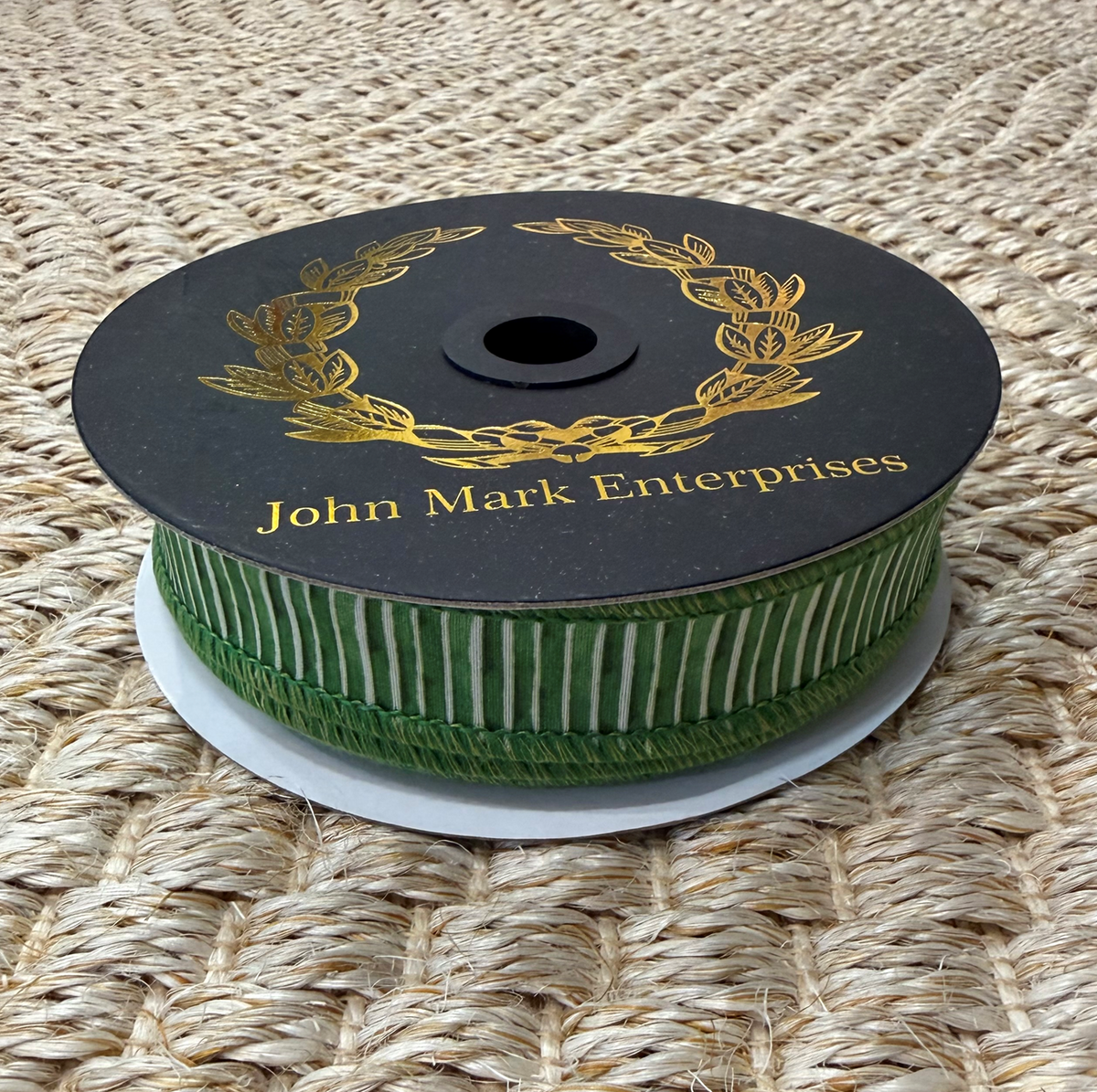 Mini Stripe Dupion Fused Green Ribbon