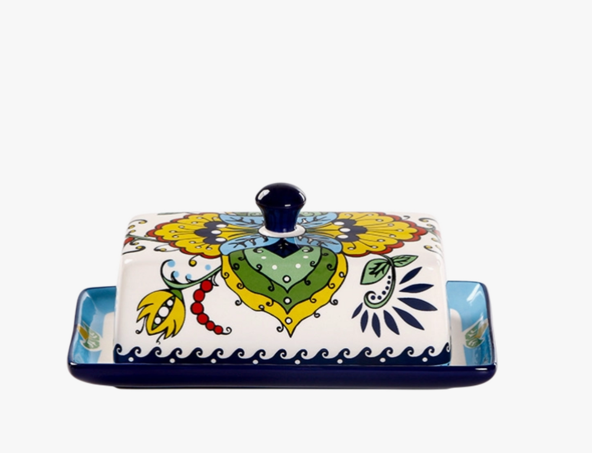 Ceramic Butter Dish With Lid - Flower Design