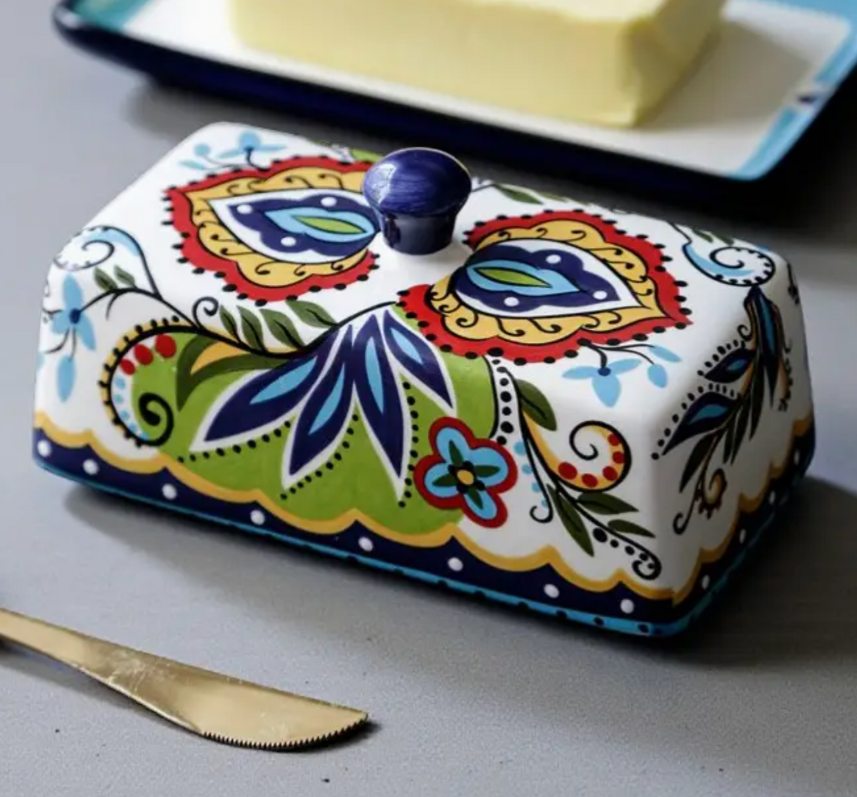 Ceramic Butter Dish with Lid - Leaf Design