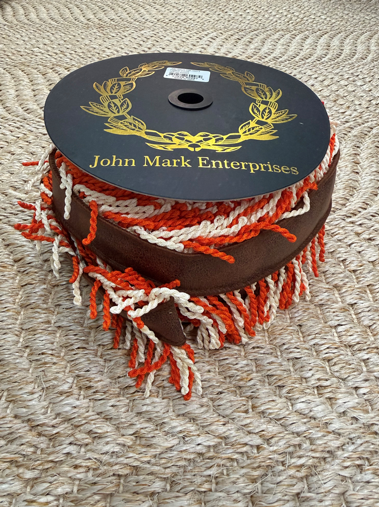 Pleather Fringe Orange Ribbon