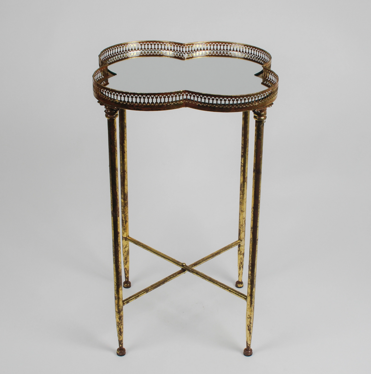 Gold Scallop Mirror Top Side Table Pierced Gallery Rail