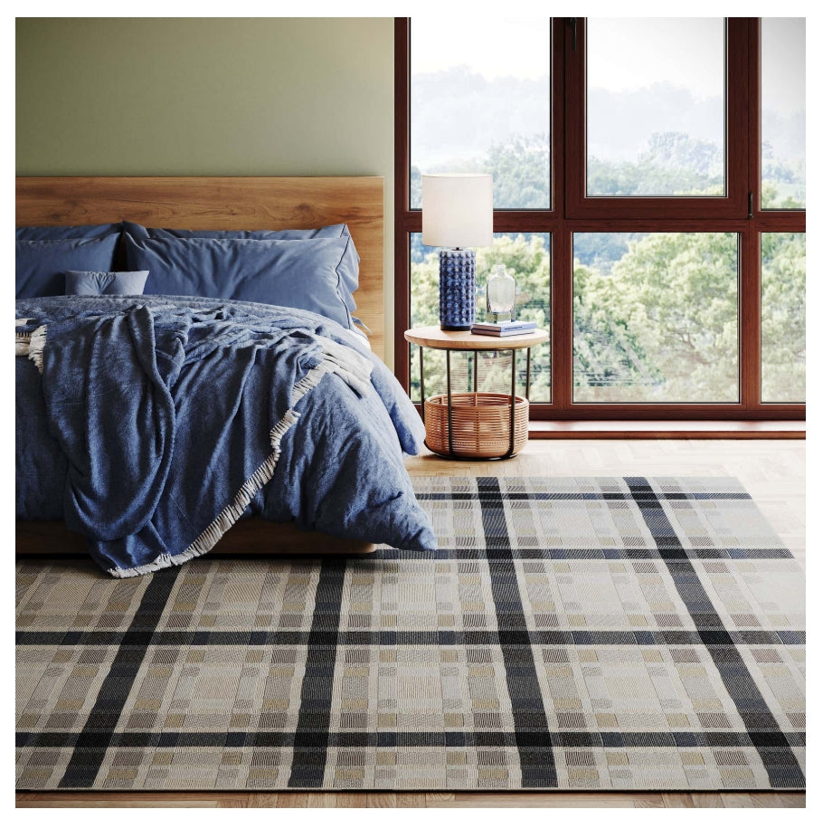 Mesael Modern Plaid Blue Indoor Rug 2x3