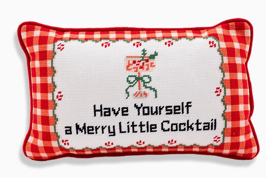 Merry Little Cocktail Needlepoint Pillow