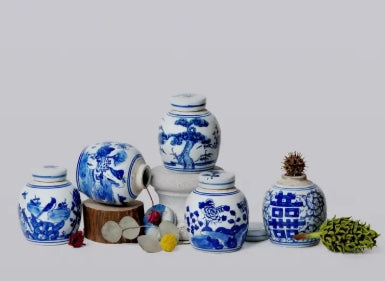 Blue and White Porcelain Mini Round Jar- Various patterns