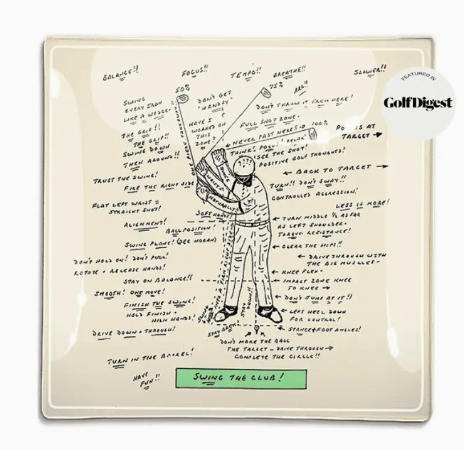 Golf Sketch Swing the Club Decoupage Glass Tray