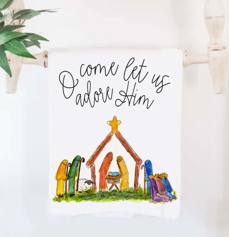 Nativity Adore Him Tea Towel