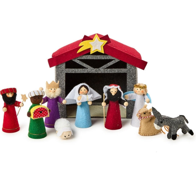 10 Pc Handmade Felt Nativity Set in Gift Box