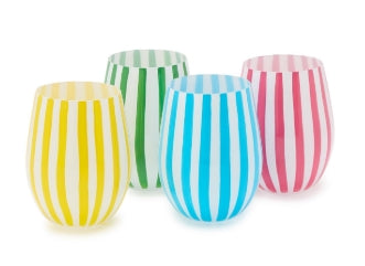 Stripe Hand-Painted Stemless Wine Glass Incl 4 Colors