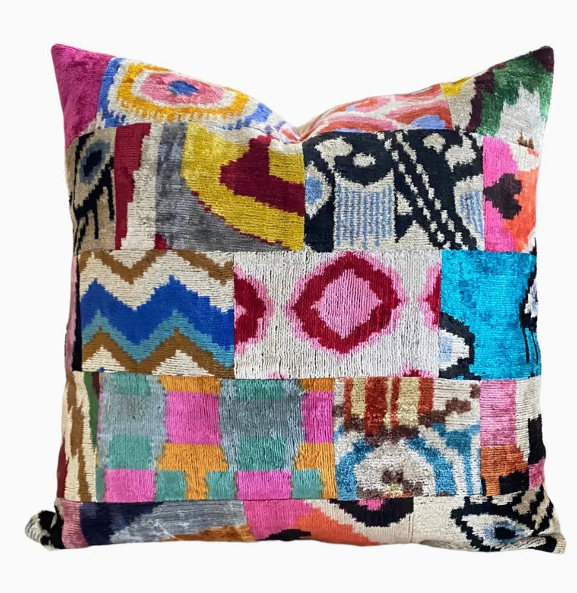 Silk Ikat Pillow- Pink Patch