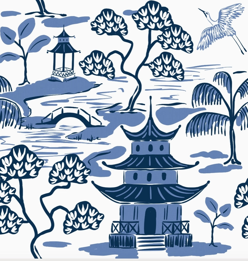 Kyoto Pagoda Enameled Charger (4pk) - White &amp; Blue