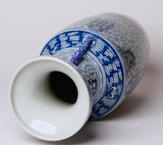 Extra Large Blue and White Double Happiness Porcelain Vase