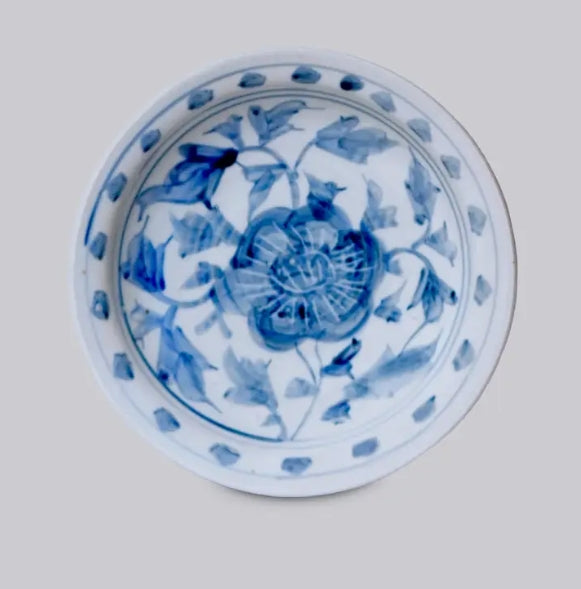 Small Blue and White Porcelain Peony Dish