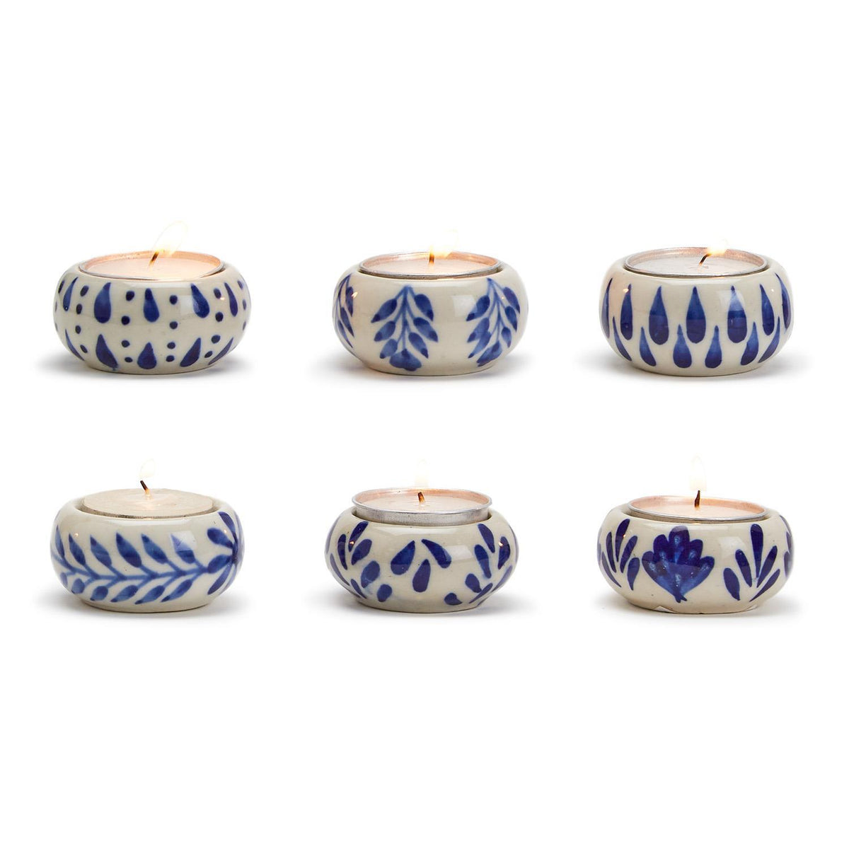 Blue and White Chinoiserie 36 Pc Unit Candleholder with Tealight Candle Includes 6 Designs - Ceramic