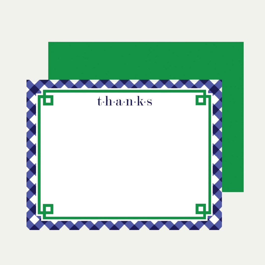 Navy Blue Gingham Thanks Notecards