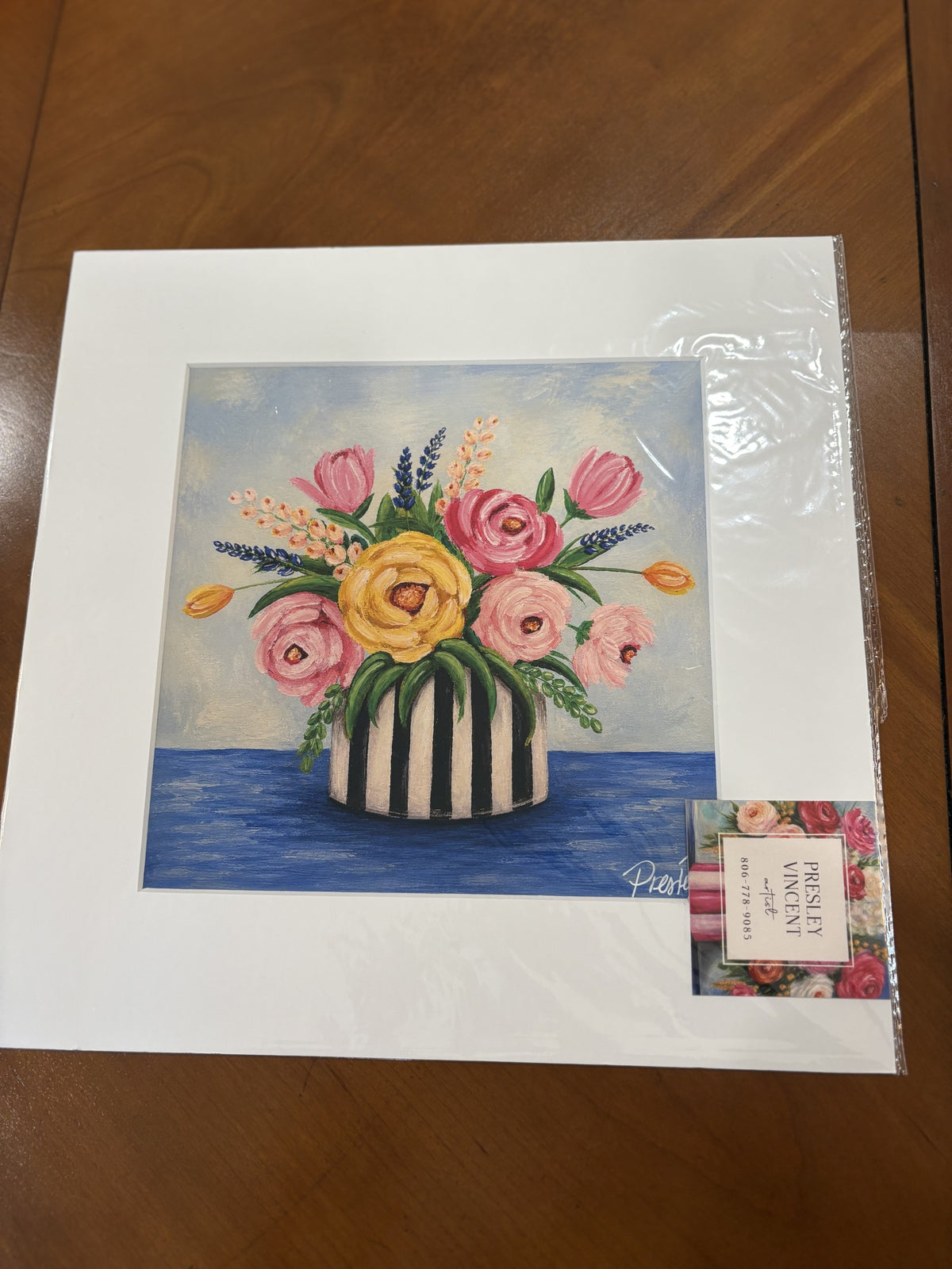 Bouquet in Black Striped Vase by Presley Vincent