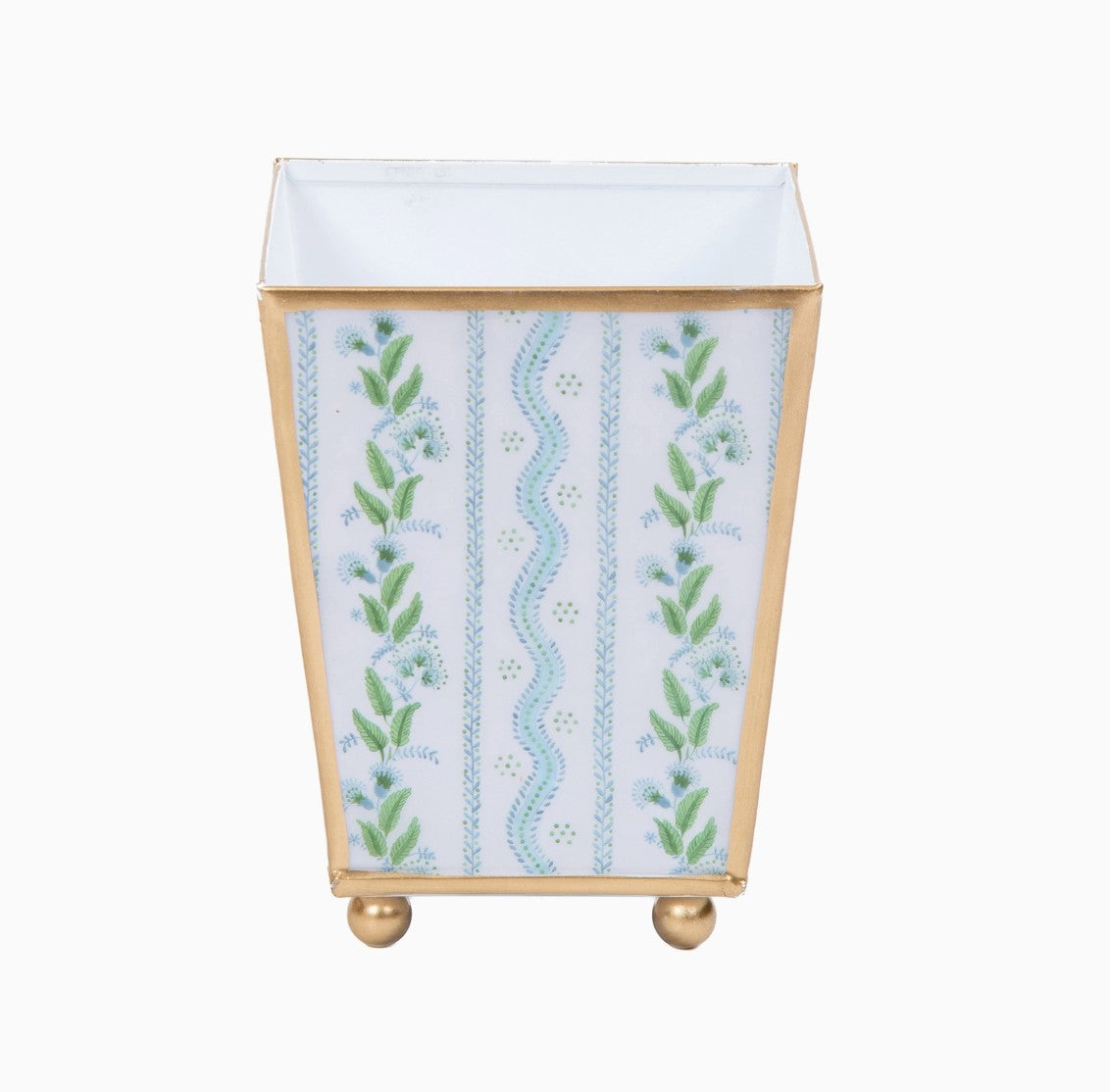 Emma Stripe Enameled Square Cachepot Planter - Blue & Green