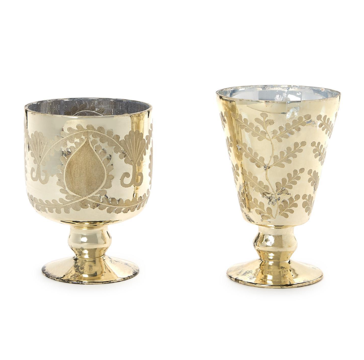 Etched Mercury Glass and Cachepot Candleholder Set